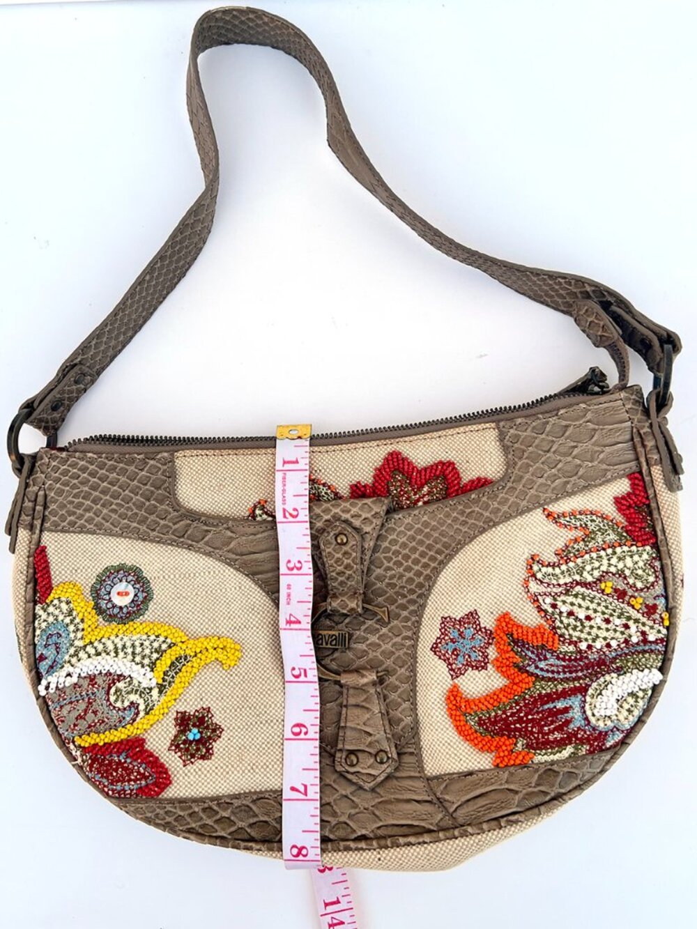 Just Cavalli Y2K Boho Beaded Canvas Shoulder Baguette Bag Dustbag - Picture 12 of 14